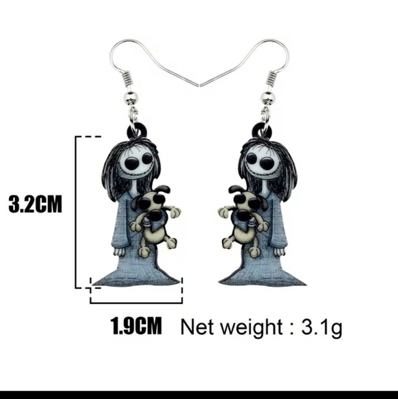 ACRYLIC EARRINGS: SPOOKY RAG DOLL - Picture 2 of 4